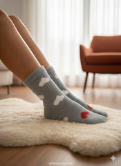 Ultra-Soft Fuzzy Polyamide Heart Crew Socks - Cozy Winter Warmth -05