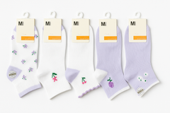 "Women’s Cotton Ankle Socks – 5-Pair Assorted Cute Patterns | Soft, Breathable, Everyday Wear" (Purple)