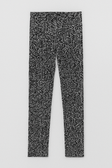 (Ages 10-12)Unisex Grey Cotton Jersey Tights – Black Abstract Geometric Print