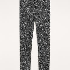 (Ages 10-12)Black Cotton Jersey Tights – White Speckled Print