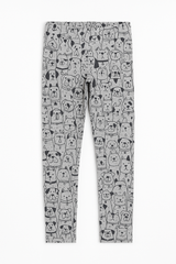 (Ages 7-9)Girl Grey Animal Print Cotton Jersey Tights