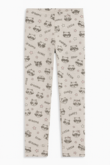 (Ages 7-9)Girl Cotton Jersey Printed Leggings – Cute Raccoon & Star Pattern