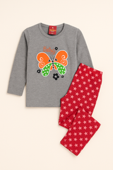 Girls Butterfly Print Pajama Set – Soft Cotton Nightwear with Star Pants