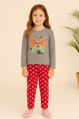 Girls Butterfly Print Pajama Set – Soft Cotton Nightwear with Star Pants