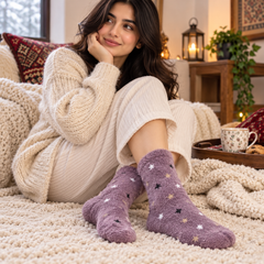 Ultra-Soft Fuzzy Polyamide Starry Bliss Crew Socks - Cozy Winter Warmth -PFN04