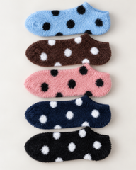 Ultra-Soft Fuzzy Polyamide Polka Ankle Socks - Cozy Winter Warmth -PFN05