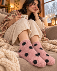 Ultra-Soft Fuzzy Polyamide Polka Ankle Socks - Cozy Winter Warmth -PFN05