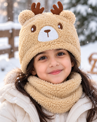 Warm Plush Cap with Neck Warmer-Kids (Horn)