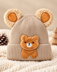 Kids 3D Teddy Bear Ear Winter Cap | Super Warm Velvet-Lined Beanie (1–4 Years)