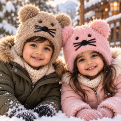 (1–4 Years) Kids Super Warm Furry Mouse Ear Winter Cap with Velvet Lining|(16)