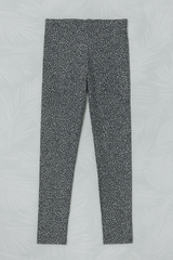 (Ages 10-12)Black Cotton Jersey Tights – White Speckled Print