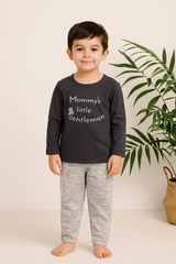 Boys Cotton Pajama Set – “Mommy's Little Gentleman” Top with Striped Pants | Comfortable Kids Sleepwear