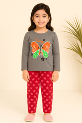 Girls Butterfly Print Pajama Set – Soft Cotton Nightwear with Star Pants