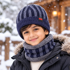 KIDS Super Warm Cap and Neck Warmer set -Lining Pattern
