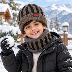 KIDS Super Warm Cap and Neck Warmer set -Lining Pattern