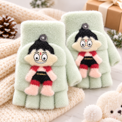 Cartoon Character Super Warm Plush Convertible Fingerless Gloves with Flip-Top Mittens | KGN16