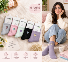 Ladies Warm Winter Crew Socks | Cute Candy Colors & Funky Prints –5Pair | WW01
