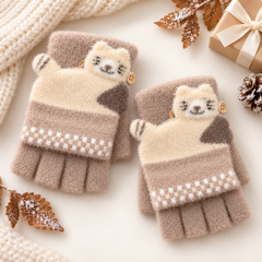 Kids Super Warm Plush Convertible Fingerless Gloves with Flip-Top Mittens | KGN08