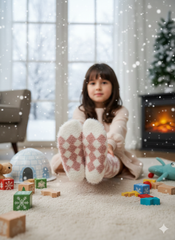 Kids Ultra-Soft Fuzzy Polyamide Check Crew Socks - Cozy Winter Warmth -KPF03