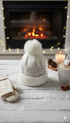 Ladies Warm Knitted Fancy Cap With Beads-LEC05