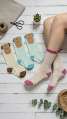 "Women’s Mesh/Net Crew Socks – 3-Pair Fancy Pattern| Soft, Breathable, Everyday Wear" (LAS24)
