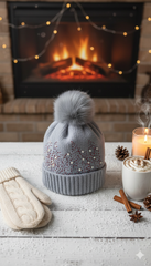 Ladies Warm Knitted Fancy Cap With Beads-LEC05