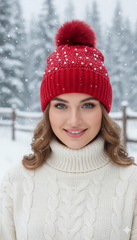 Ladies Warm Knitted Fancy Cap With Beads-LEC05