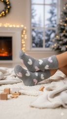 Kids Ultra-Soft Fuzzy Polyamide Heart Crew Socks - Cozy Winter Warmth -KPF05