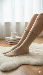 "Women's Beige Crew Socks – Soft & Stretchy Casual Wear" -01