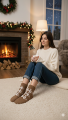 Ultra-Soft Fuzzy Polyamide Stair Pattern Ankle Socks - Cozy Winter Warmth -PF17