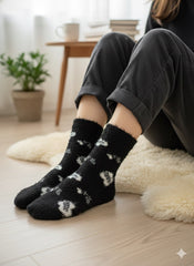 Ultra-Soft Fuzzy Polyamide Heart pattern Crew Socks - Cozy Winter Warmth -06