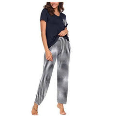 Navy stripped trouser with plain shirt Pj set