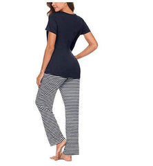 Navy stripped trouser with plain shirt Pj set