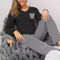 Navy stripped trouser with plain shirt Pj set