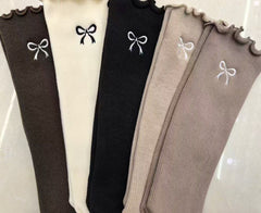 Ladies Soft Fleece Lined Socks (Embroidered Bow)