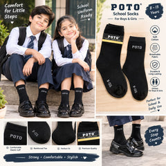 Set of 4 Pairs Kids Black Unisex School cotton Socks