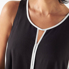 Women's Chiffon Solid Sleeveless Top with Piping-Black