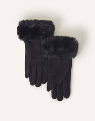Luxurious Black Fox Velvet Fur-Trimmed Mittens