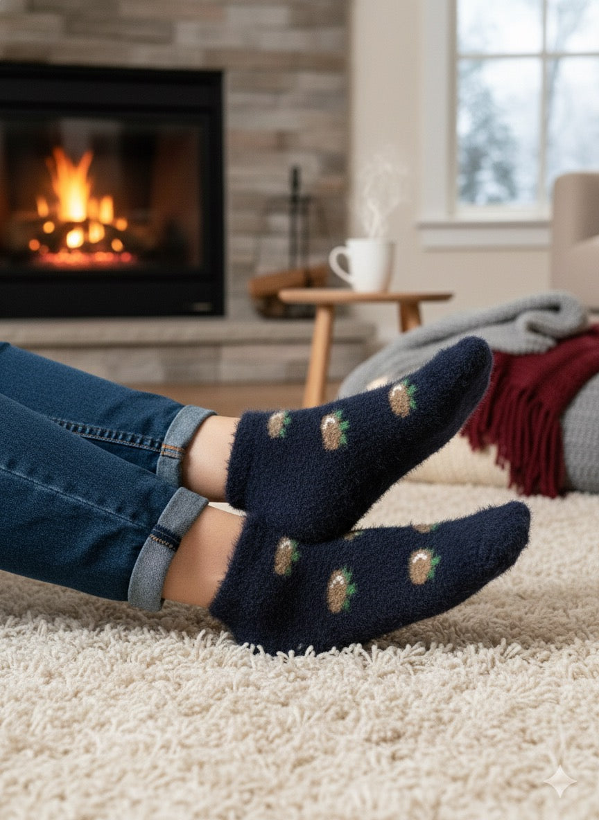 Ultra-Soft Fuzzy Polyamide Acron Ankle Socks - Cozy Winter Warmth -07