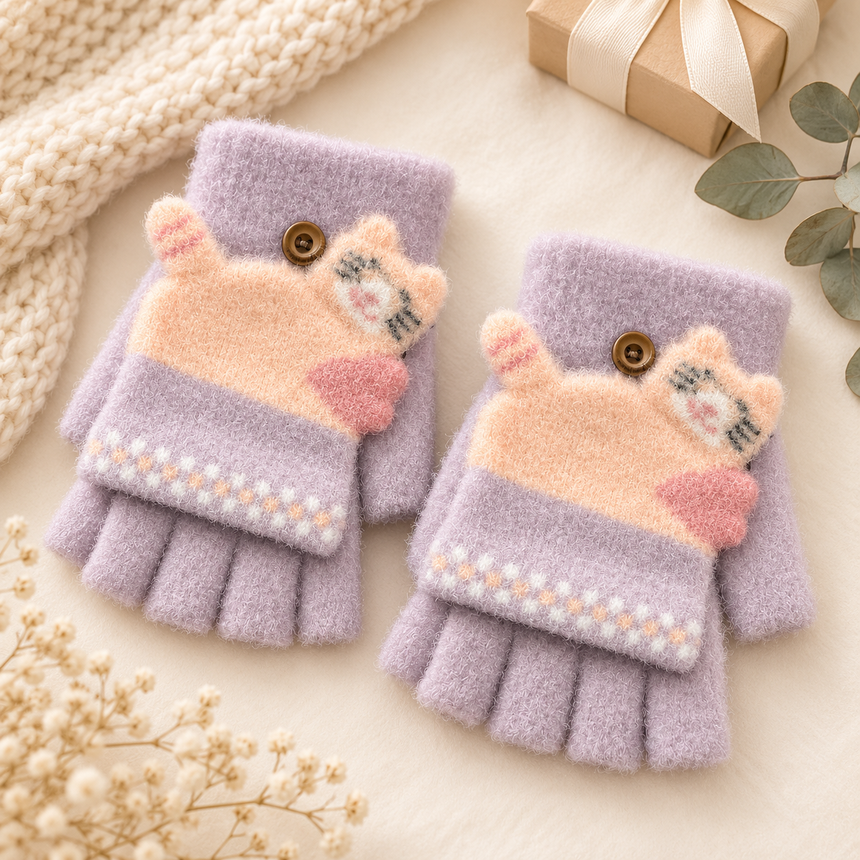 Kids Super Warm Plush Convertible Fingerless Gloves with Flip-Top Mittens | KGN08