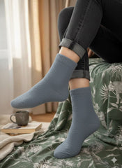 Ultra-Soft Fuzzy Polyamide Plain Crew Socks - Cozy Winter Warmth
