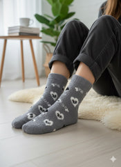 Ultra-Soft Fuzzy Polyamide Heart pattern Crew Socks - Cozy Winter Warmth -06