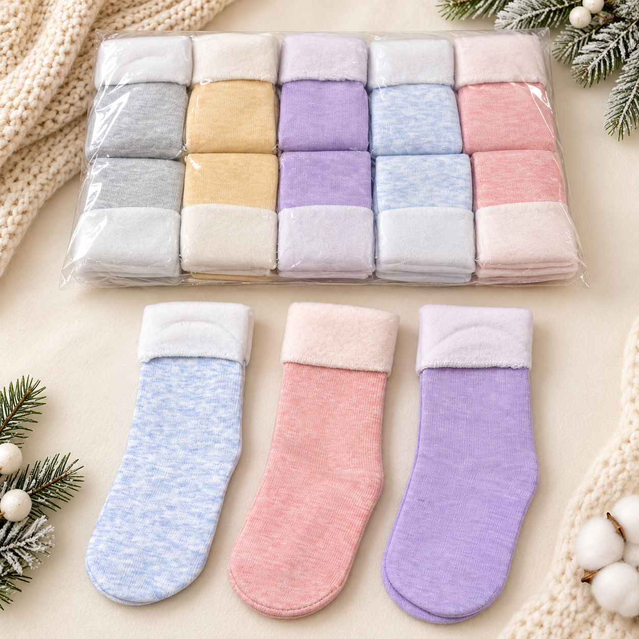 Ladies New Soft Velvet Cashmere Socks (Pastel Colors)