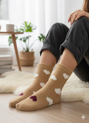 Ultra-Soft Fuzzy Polyamide Heart Crew Socks - Cozy Winter Warmth -05
