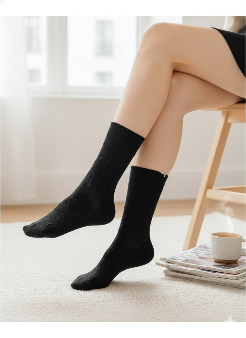 "Women's Beige Crew Socks – Soft & Stretchy Casual Wear" -02