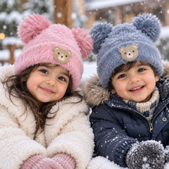 1–4 Years Kids Unisex Fluffy Teddy Bear Winter Cap with Velvet Lining |(15)