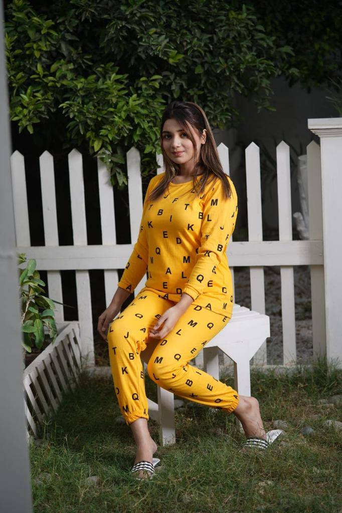 Ladies soft cotton jersey Pj set (yellow alphabet)