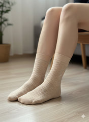 "Women's Beige Crew Socks – Soft & Stretchy Casual Wear" -CS06