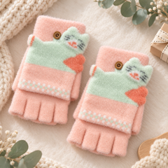 Kids Super Warm Plush Convertible Fingerless Gloves with Flip-Top Mittens | KGN08