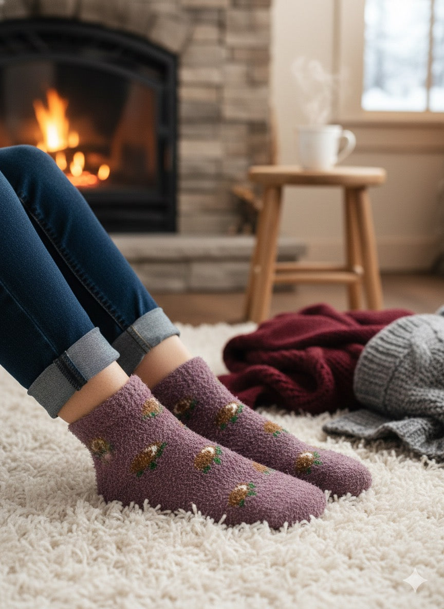 Ultra-Soft Fuzzy Polyamide Acron Ankle Socks - Cozy Winter Warmth -07